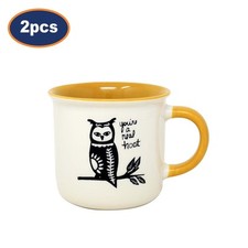 Coffee Mug Set New China Novelty Owl Yellow 370ml Cups Tea Hot Beverages 2pcs