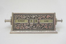 PERPETUAL DESK CALENDAR METAL SILVER-PLATED ANTIQUE STYLE FIRST IMPRESSIONS