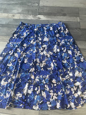 ladies DAMART W34-W42 blue floral pull up elasticated floaty skirt size 16-18