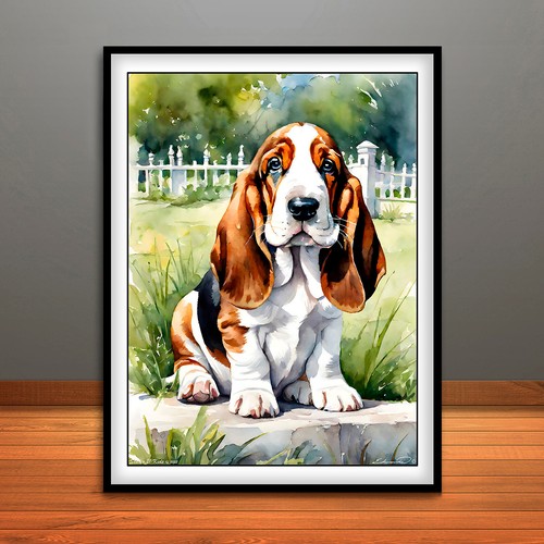 Basset hound puppy - puppy, print