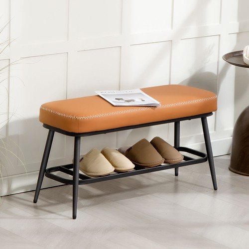 Leather shoe storage bench - pu,