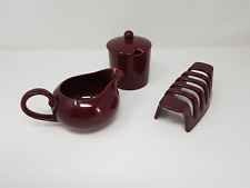 Poole 3 Piece Dark Red Burgundy Breakfast Set Toast Rack Milk Jug & Sugar Bowl