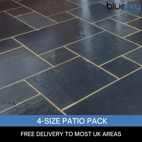 Black limestone paving patio - black,