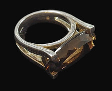 Fabulous Modernist Sterling Silver Smoky Quartz Statement Ring by QVC sz R