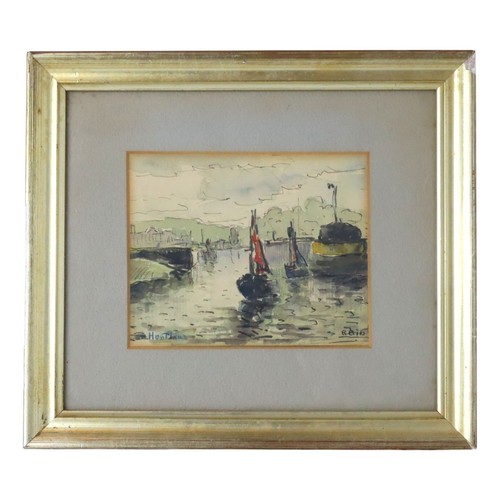 Vintage signed watercolor port - vintage,