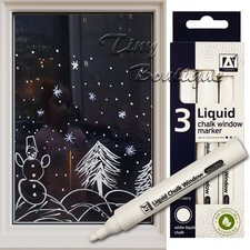 3 X White Liquid Chalk Marker Pen Write On Windows Christmas decoration Wipeable
