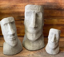 STONE GARDEN SET OF 3 MOAI EASTER ISLAND HEAD TIKI ORNAMENT STATUES