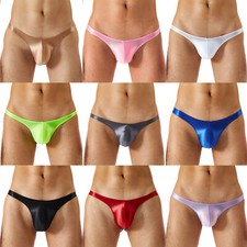 UK Men's Underwear Ice Silk Briefs Solid Color Thongs T-Back Underpants Swimming