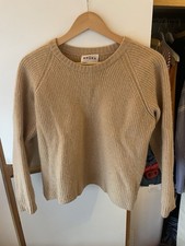 BRORA 100% Cashmere ribbed Crew-neck Jumper Sand Biscuit Size 12-14