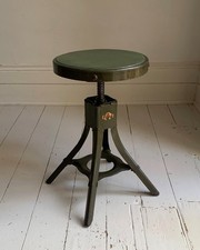 Vintage Evertaut Industrial/Machinist Adjustable Height Swivel Khaki Green Stool