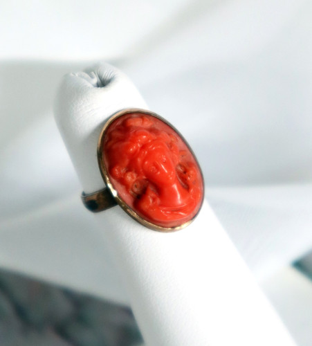Antique worn red coral cameo - worn,