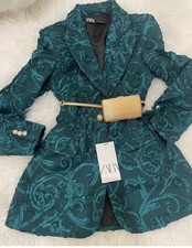 BNWOT ZARA GREEN TEXTURED PEARL FLORALDOUBLE BREASTED BLAZER JACKET SIZE M