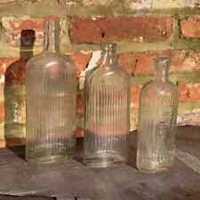 Three Large Antique Glass Bottles, Clear Vintage Poison Bottles