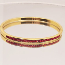 Ruby Red Zirconia Gold Bangle Bracelet Stackable Gold Bracelet Red Cuff Bracelet