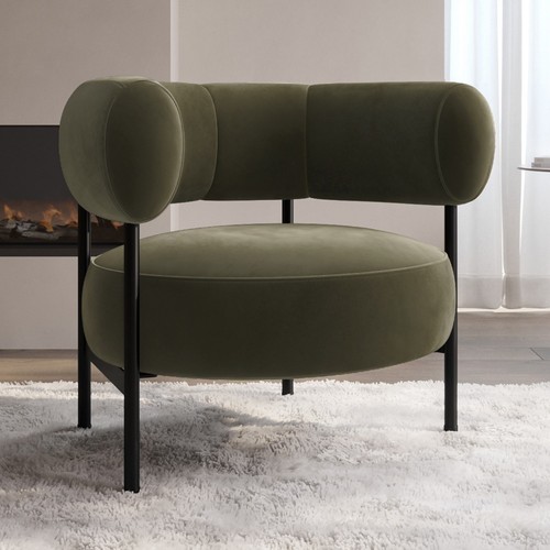 Green velvet curved armchair - green,