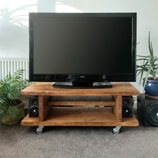 Rustic TV Stand with Castor Wheels, Mobile Media Console Unit, Wooden Tv Cabinet