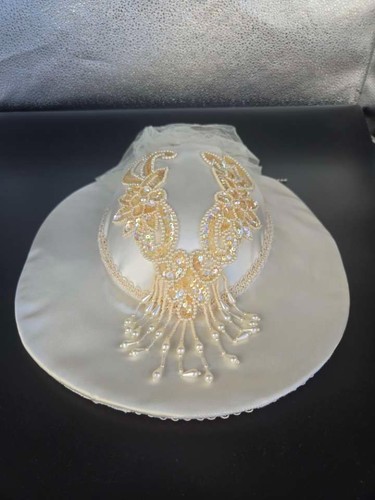 White satin wedding hat - white,