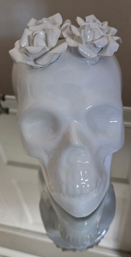 White ceramic floral skull - ceramic,