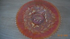 CARNIVAL GLASS - PLATE - THREE FRUITS - FENTON- 1 1/2" HIGH/9 1/4 WIDE- MARIGOLD