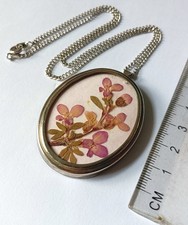 Purple Dried Flowers Pendant On Chain Necklace. 40cm B189