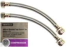 2x 300mm 22 x 3/4" TAP CONNECTOR Braided Flexible COMPRESSION Fitting