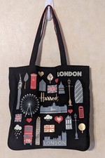 Harrods London Glitter Shopping Bag Tote Multi Colored 100% Polyester 