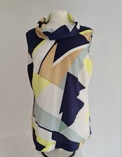 Paul Costelloe Womens Multi  Geometric High Neck Print Blouse Top. Large-UK 14.