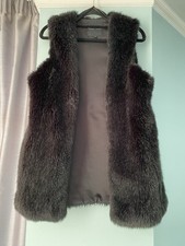 NEW LOOK Black Faux Fur Ladies’ Open Style Fully Lined Gilet Side Pockets Size 8