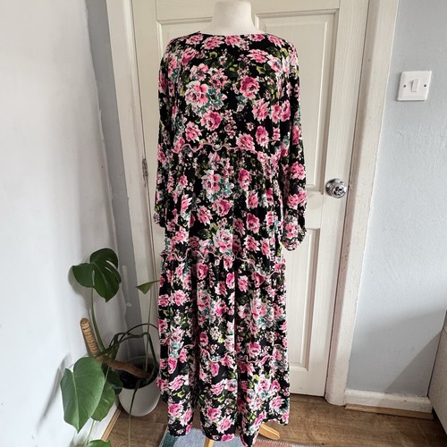 Pink black floral maxi - maxi, dress