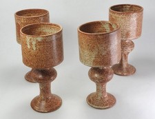 SET FOUR STUDIO POTTERY STONEWARE WINE GOBLETS - IMPRESSED MARK ?