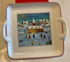 Villeroy Boch Laplau Naif Christmas Church Snow Nativity Square Plate 20cm