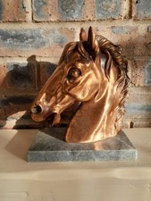 Vintage Copper Effect Art Deco Horse Head Marble Base Beautiful Ornament  Decor