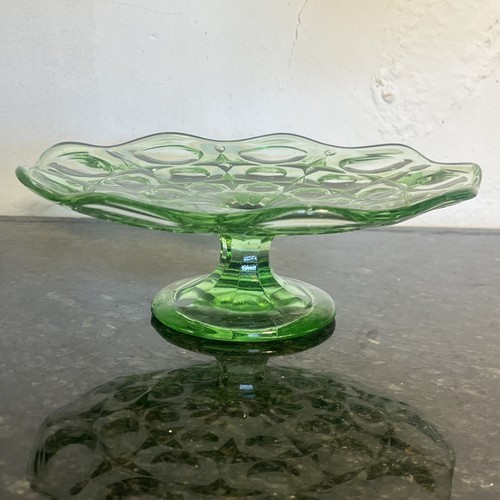 Green pressed glass cake stand - glass,