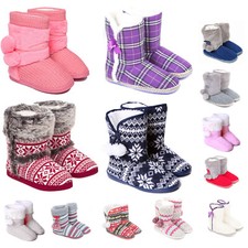 Ladies & Girls Bootie Slip On Slippers Size 3 to 8 UK - WOMENS FUR LINED BOOTS