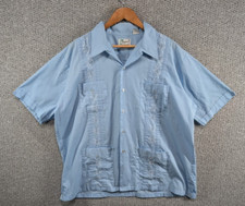 Haband Vintage Men's Blue Guayabera Cuban Panama Embroidered Button Shirt 2XL