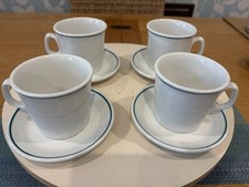 Set of 4 Steelite International England One Stripe Tea Coffee Mugs & Saucers