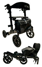 Lightweight Fold Flat Rollator with Large Front Wheels Padded Backrest Seat