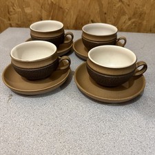 4x Denby Cotswold Cups & Saucers – Vintage Brown Stoneware Set