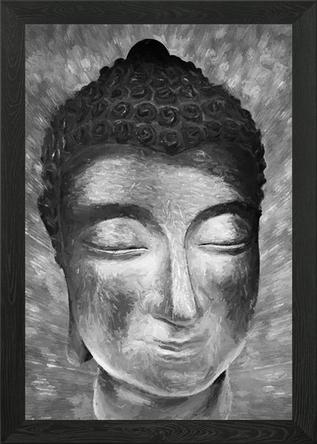 Silver buddha head framed wall - framed,