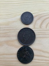 3x Hibernia Irish Coins 1/2 Penny 1723+1805 & farthing 1806