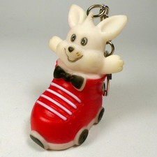 White BUNNY Rabbit VINTAGE KEYRING 2" Bowtie Red Rollerskate Boot Key Chain