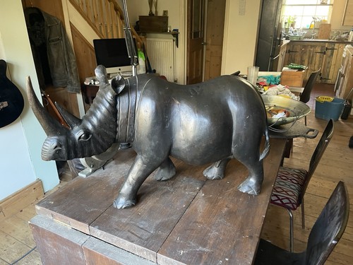 Hand carved wooden rhino - wooden,