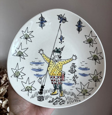 Vintage Mid Century Inger Waage Stavangerflint Pottery Fisherman Fishing Plate