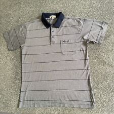 Aquascutum Golf Polo Shirt Mens Medium Blue Fine Stripe Pocket Mercerised Cotton