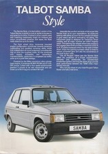 Talbot Samba Style Limited Edition 1986-1987 UK Market Single Sheet Brochure