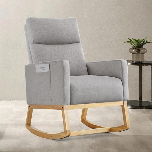 Grey linen rocking chair - linen, high
