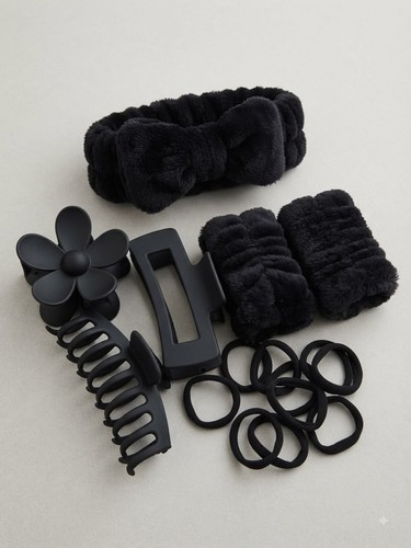 Black hair claw clip set - black,