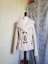 Jane Norman Afghan Faux Fur Jacket Cream Faux Suede Belted Size 14 Vintage Y2K