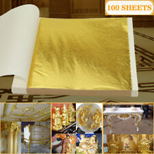 100 Sheets Gold Silver Foil Leaf Paper Cake Food Art Gilding DIY Craft Decor UK