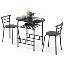 COSTWAY 3-Piece Dining Table Set Kitchen Table and Chairs-Black